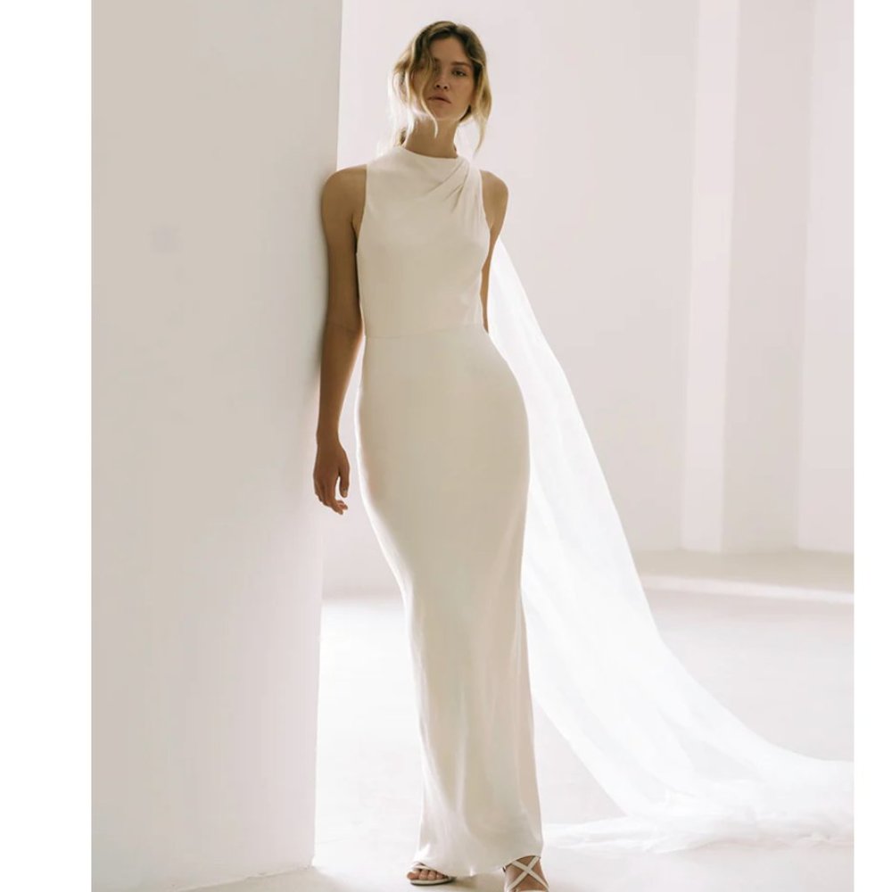 Shona Joy, LA LUNE HIGH NECK MAXI DRESS - CREAM, Size 10